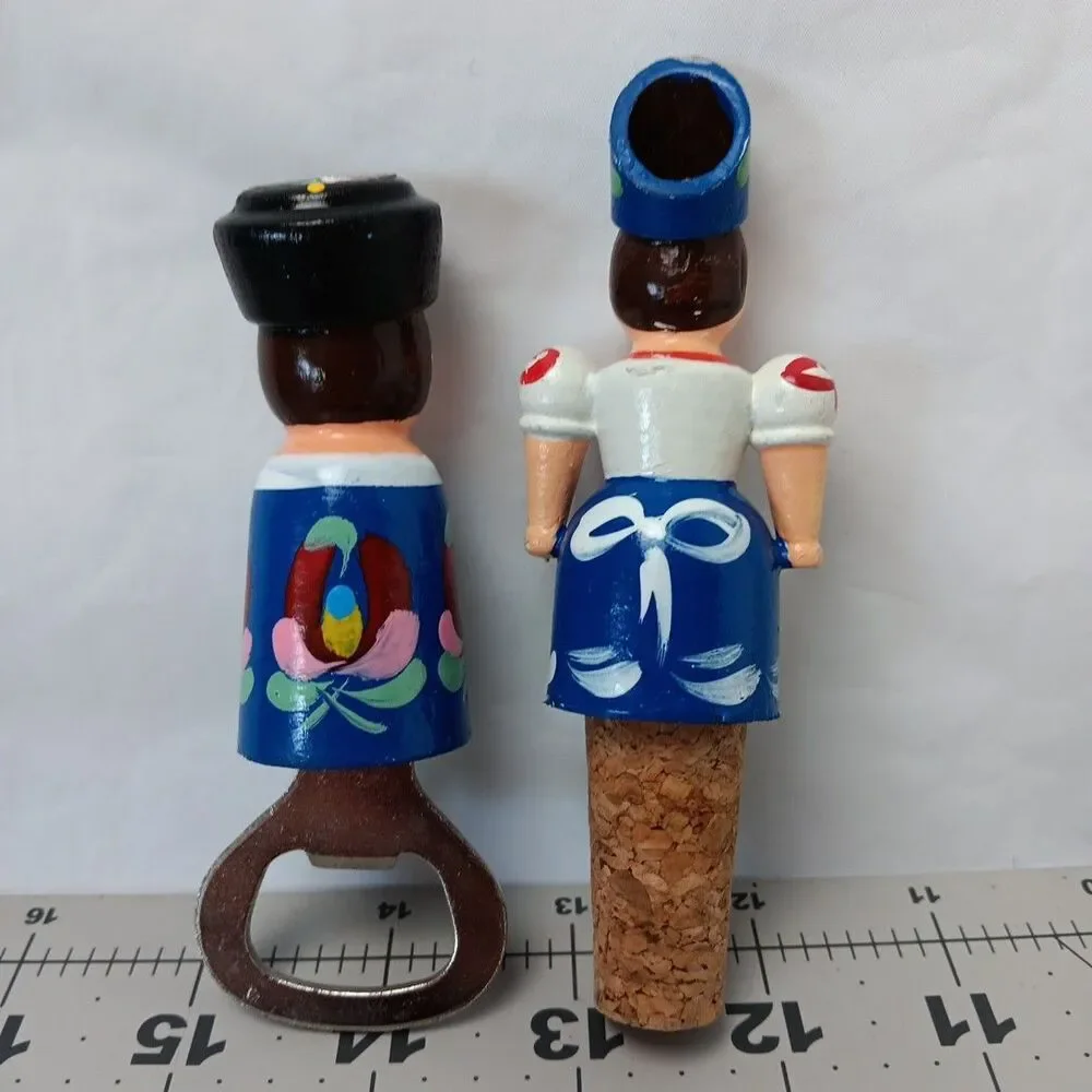Hand Painted Russian Wine Stopper and Bottle Opener Set Traditional Holiday